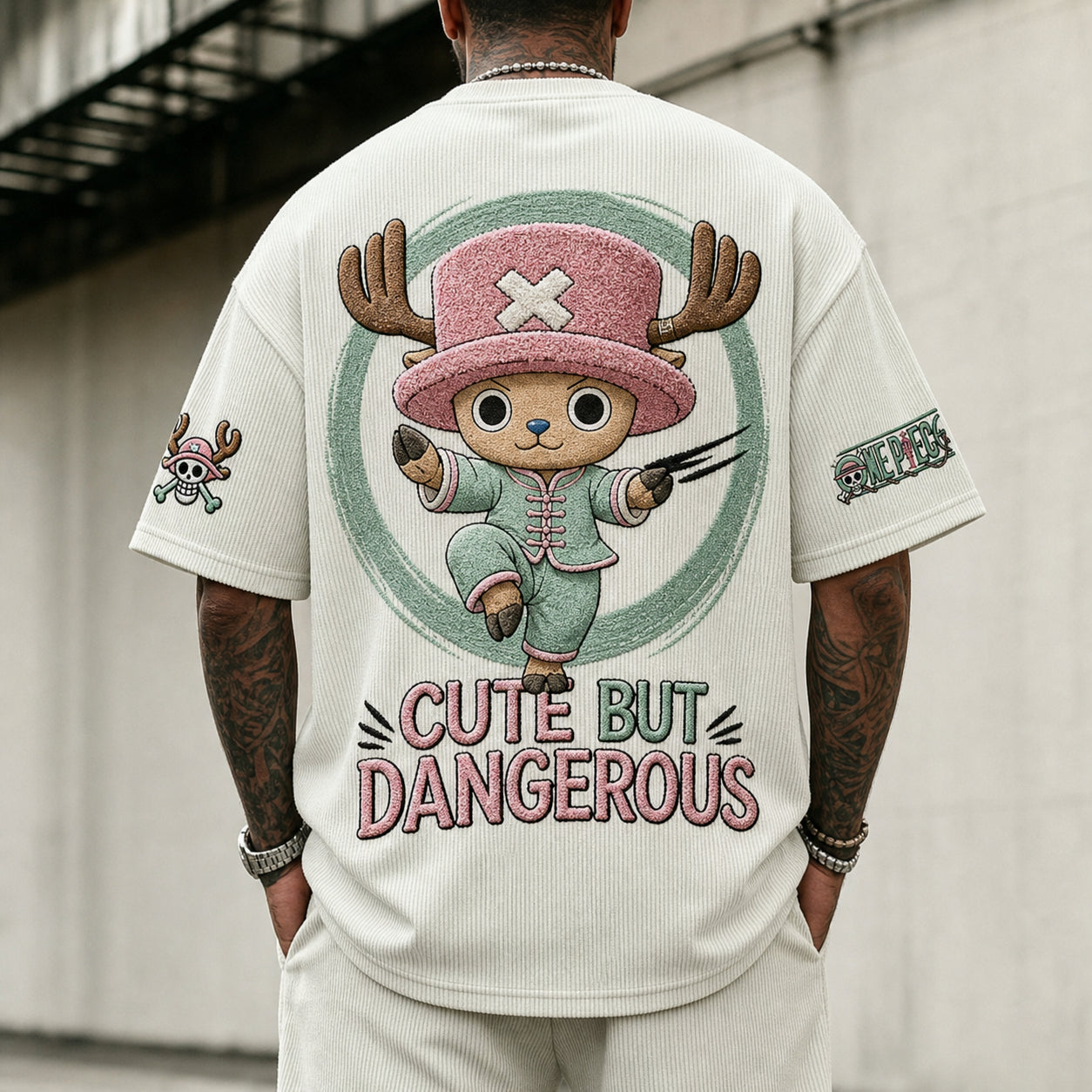 Unisex Short-Sleeve Corduroy T-Shirt With Anime Print