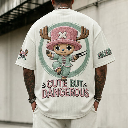 Unisex Short-Sleeve Corduroy T-Shirt With Anime Print