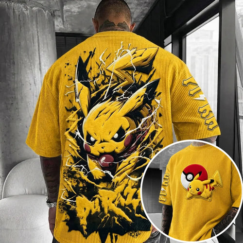 Unisex Anime-Style Retro Corduroy Oversized T-Shirt