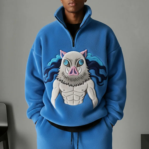 Color-blocked Plush Zip Up Hoodie