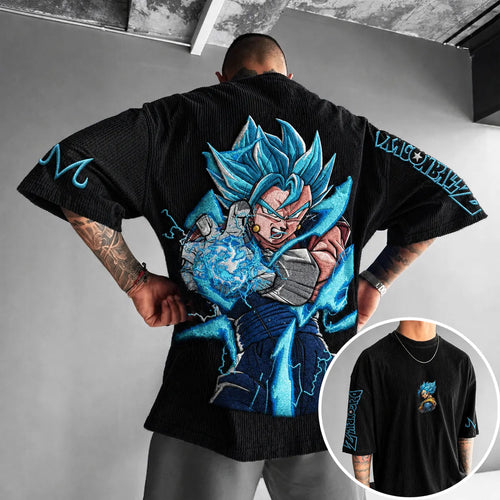 Unisex Anime-Style Retro Corduroy Oversized T-Shirt