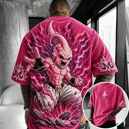 Unisex Anime-Style Retro Corduroy Oversized T-Shirt