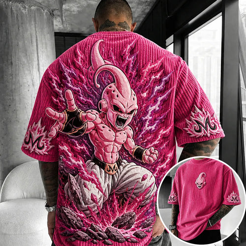 Unisex Anime-Style Retro Corduroy Oversized T-Shirt