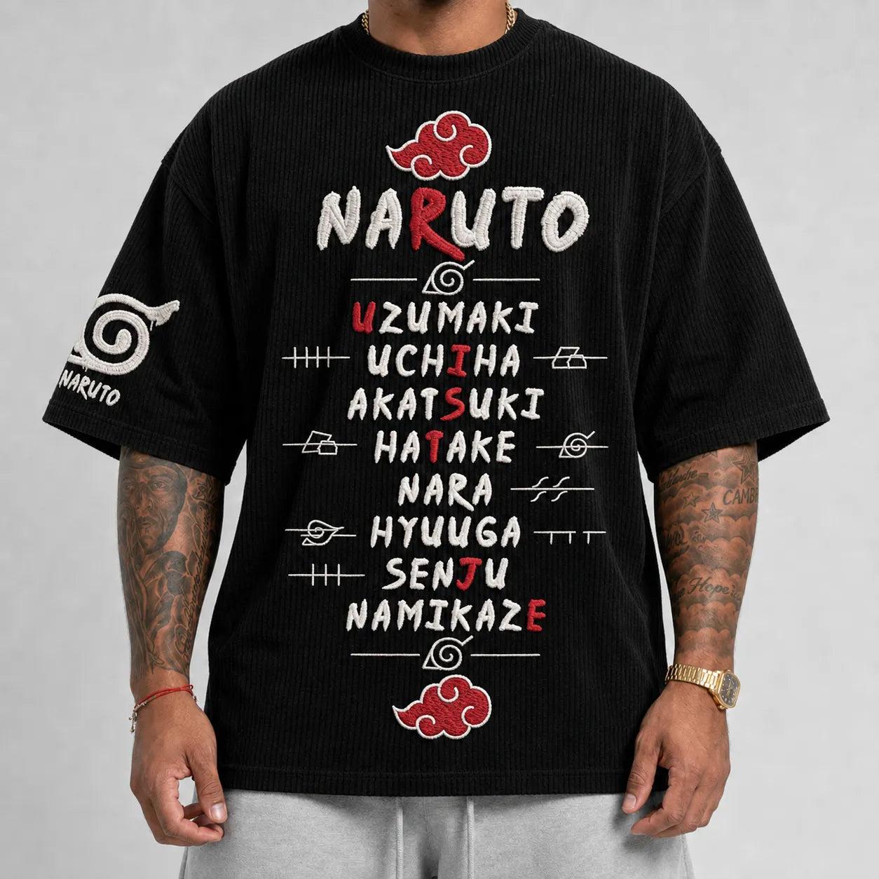 Unisex Anime-Style Retro Corduroy Oversized T-Shirt