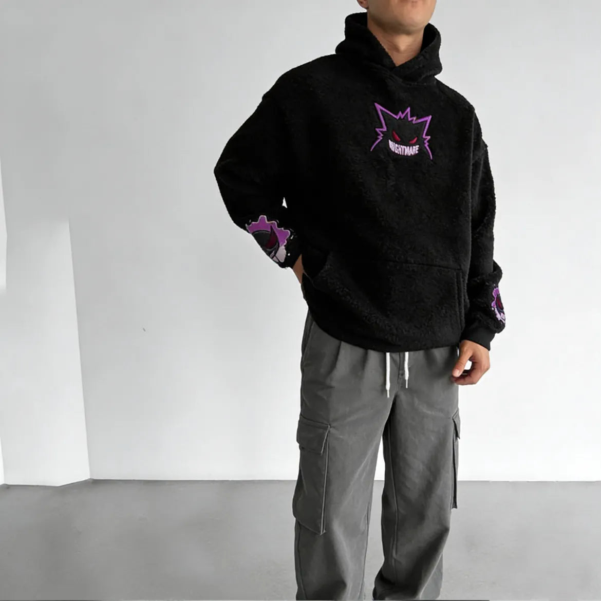 Unisex   : Mega Gengar Color-blocked Plush Hoodie