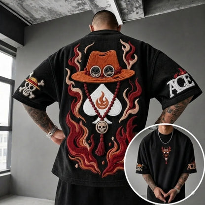 Unisex Anime-Style Retro Corduroy Oversized T-Shirt