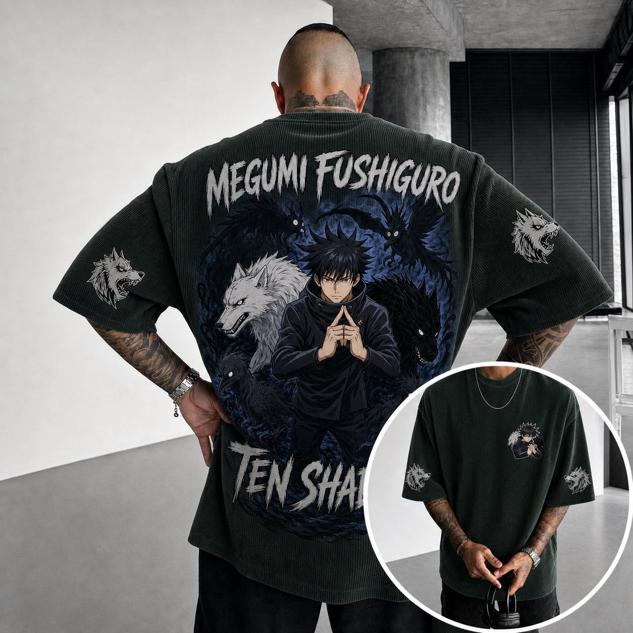 Unisex Anime Print Short-Sleeve Corduroy T-Shirt