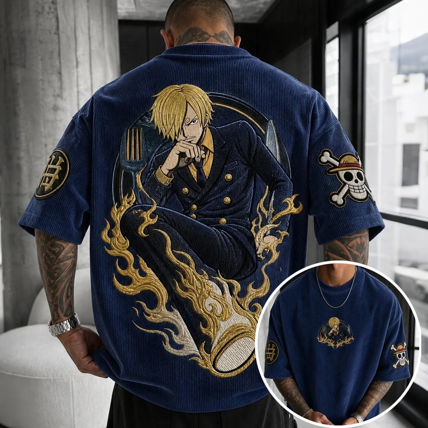 Unisex Anime-Style Retro Corduroy Oversized T-Shirt