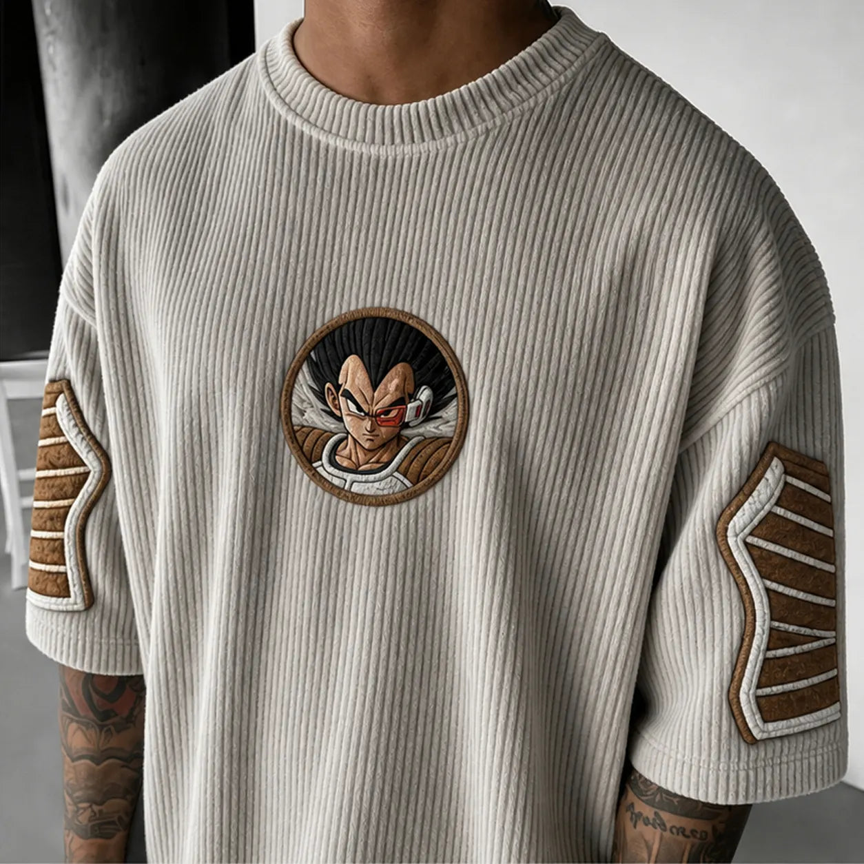 Unisex Anime-Style Retro Corduroy Oversized T-Shirt
