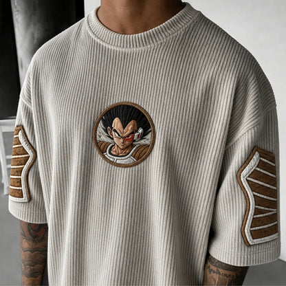 Unisex Anime-Style Retro Corduroy Oversized T-Shirt