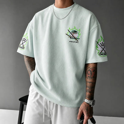 Unisex Short-Sleeve Corduroy T-Shirt With Anime Print