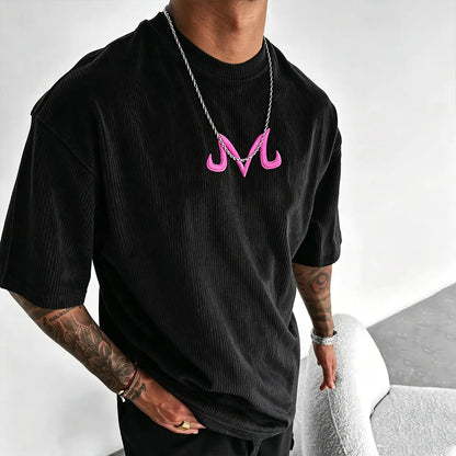 Anime-Inspired Vintage Waffle Knit T-Shirt
