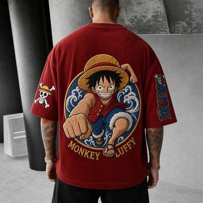 Unisex Short-Sleeve Corduroy T-Shirt With Anime Print