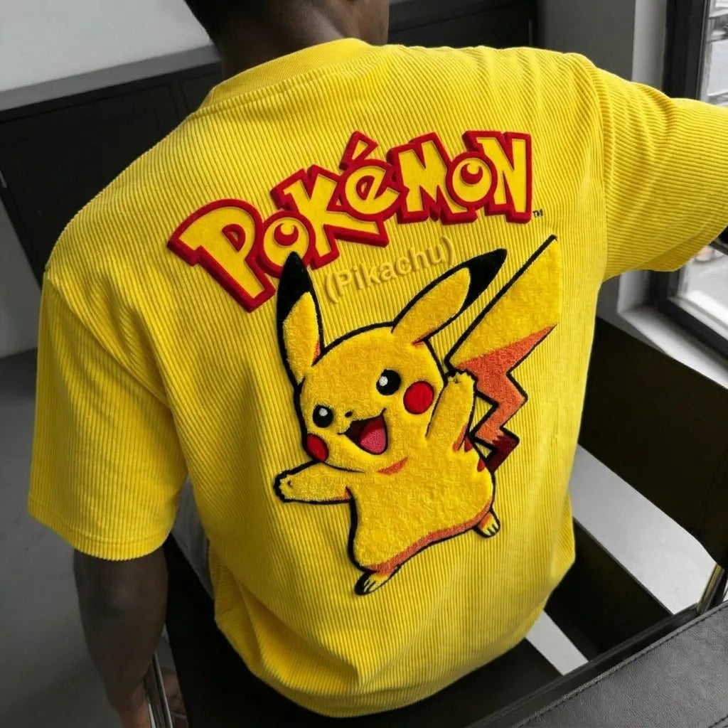 Unisex Anime-Style Retro Corduroy Oversized T-Shirt