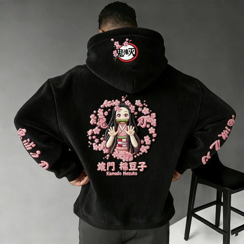 Color-blocked Corduroy hooded sweatshirt