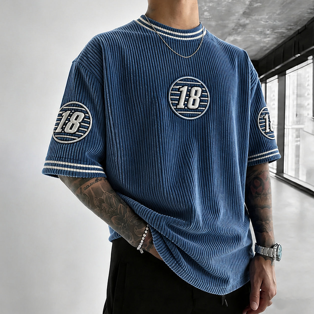 Unisex Anime-Style Retro Corduroy Oversized T-Shirt