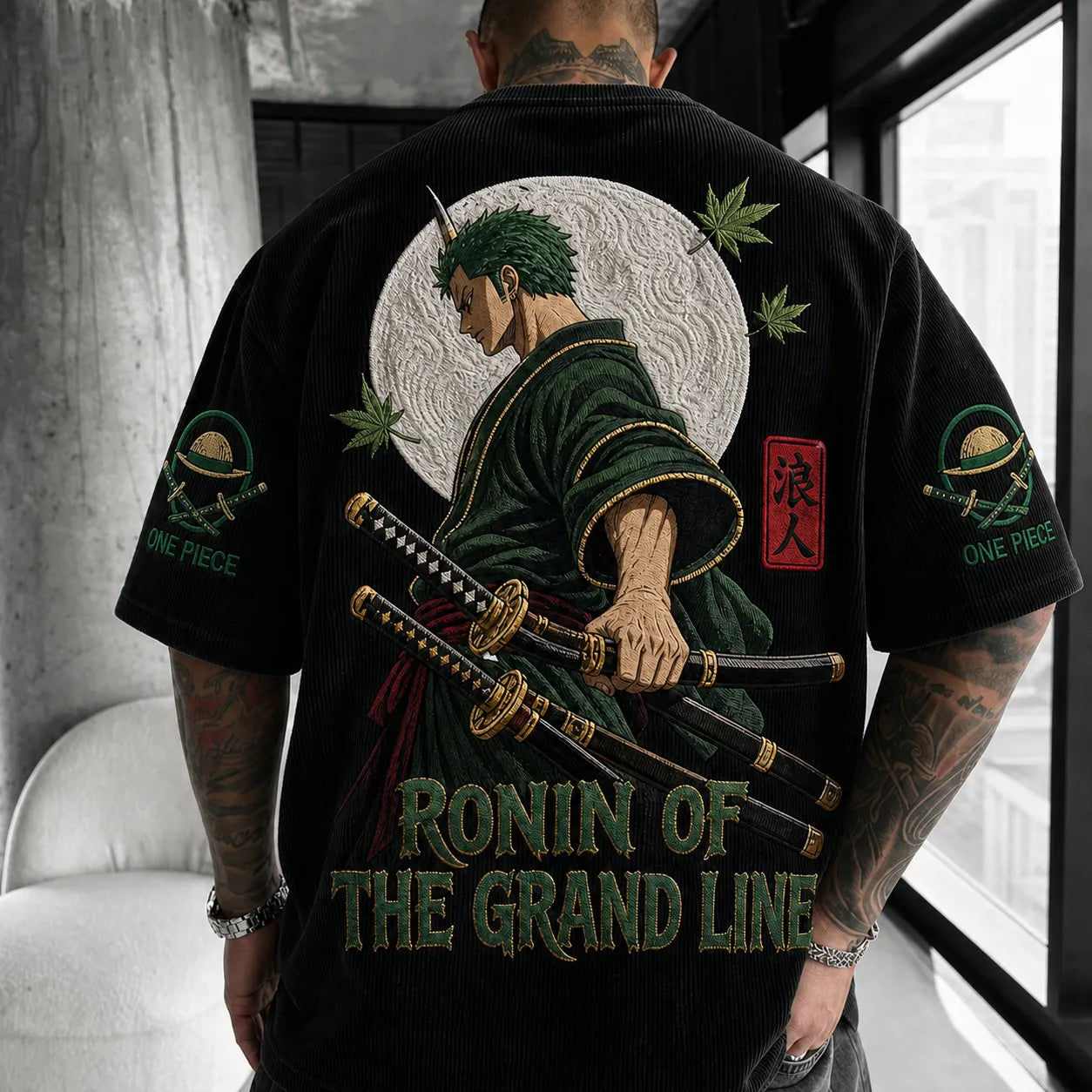Unisex Short-Sleeve Corduroy T-Shirt With Anime Print