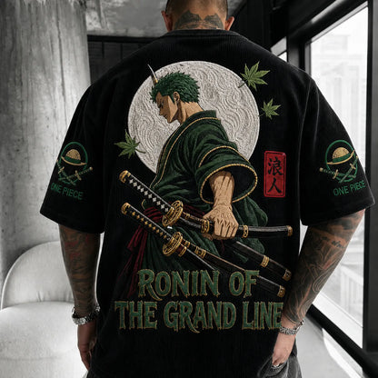 Unisex Short-Sleeve Corduroy T-Shirt With Anime Print