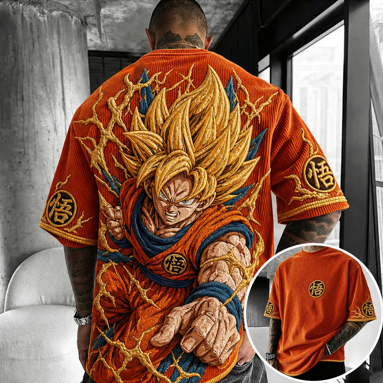 Unisex Anime-Style Retro Corduroy Oversized T-Shirt