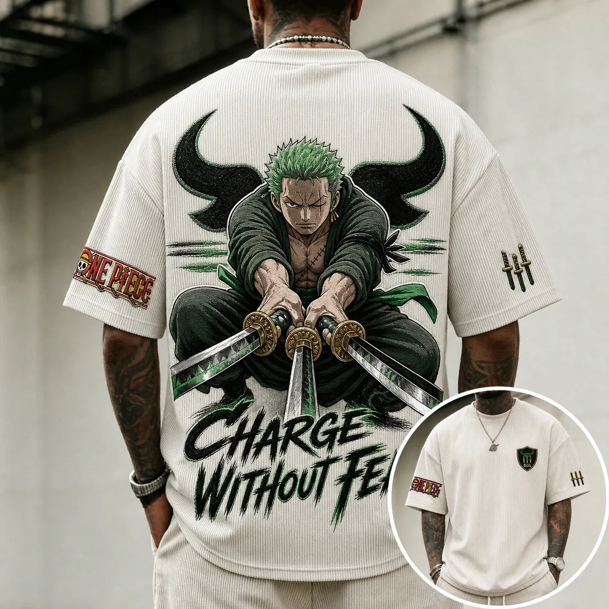 Unisex Short-Sleeve Corduroy T-Shirt With Anime Print