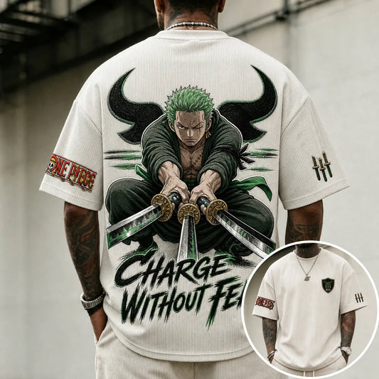 Unisex Short-Sleeve Corduroy T-Shirt With Anime Print