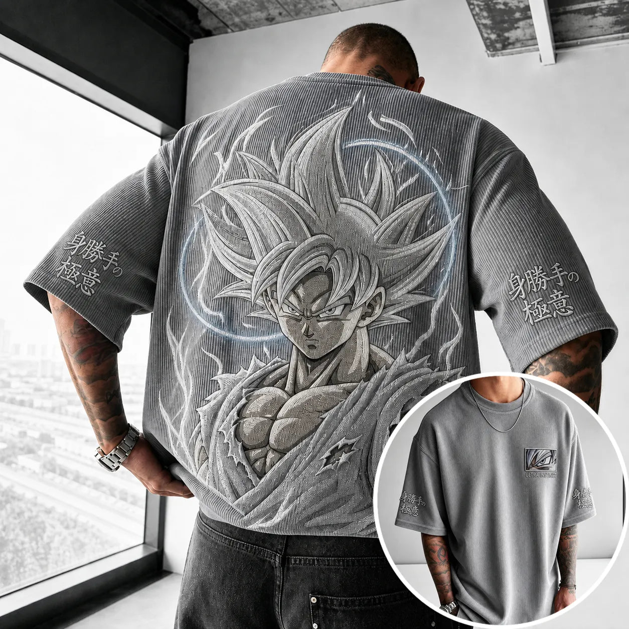 Unisex Short-Sleeve Corduroy T-Shirt With Anime Print