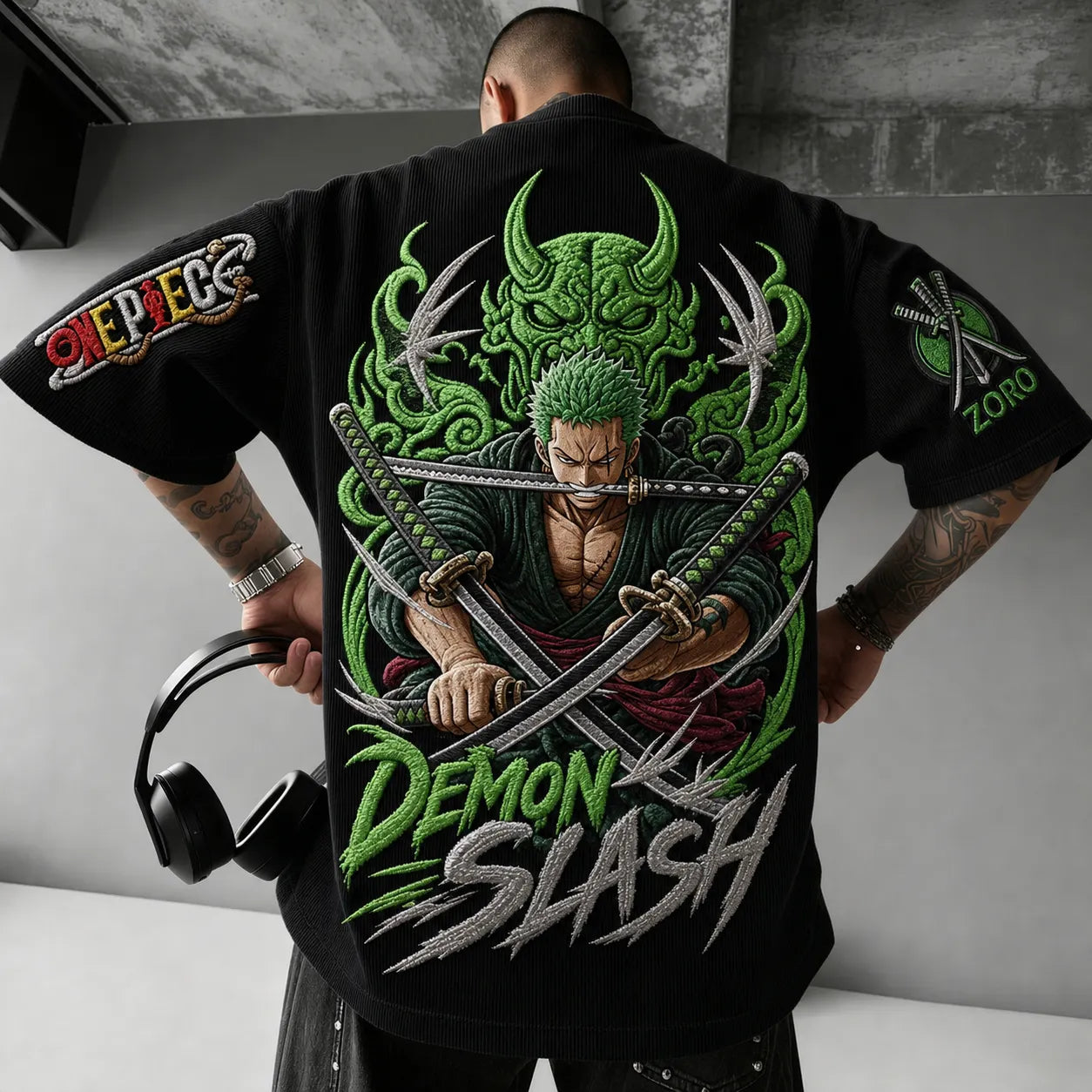 Unisex Short-Sleeve Corduroy T-Shirt With Anime Print