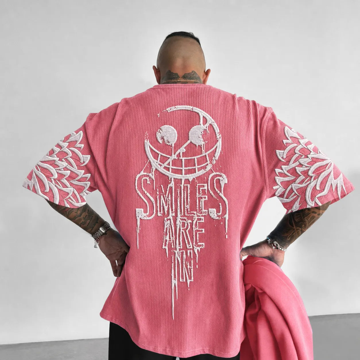 Unisex Anime-Style Retro Corduroy Oversized T-Shirt