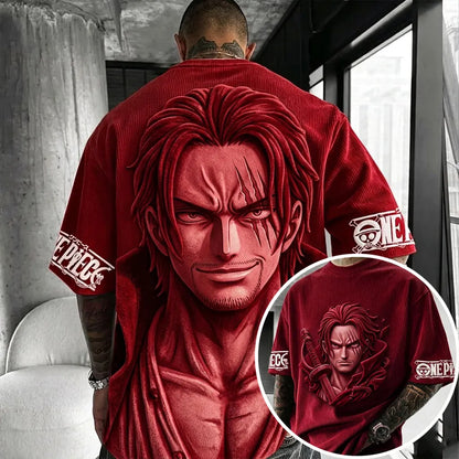 Unisex Anime-Style Retro Corduroy Oversized T-Shirt