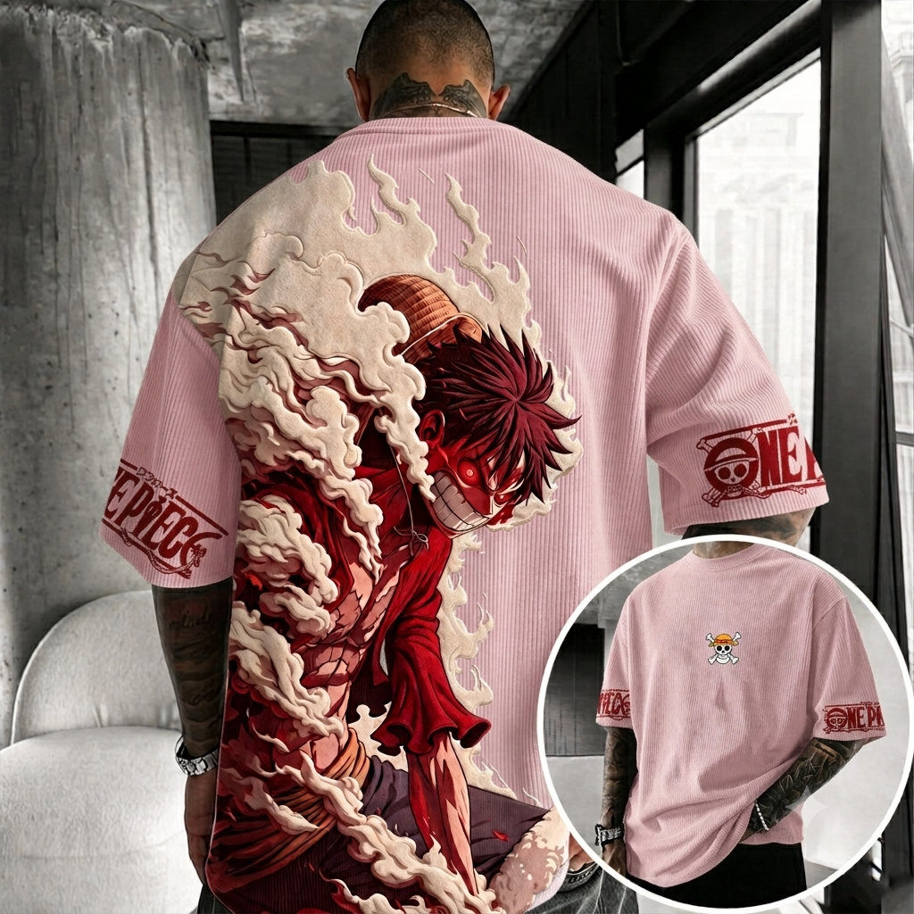 Anime Vintage Waffle Knit T-Shirt