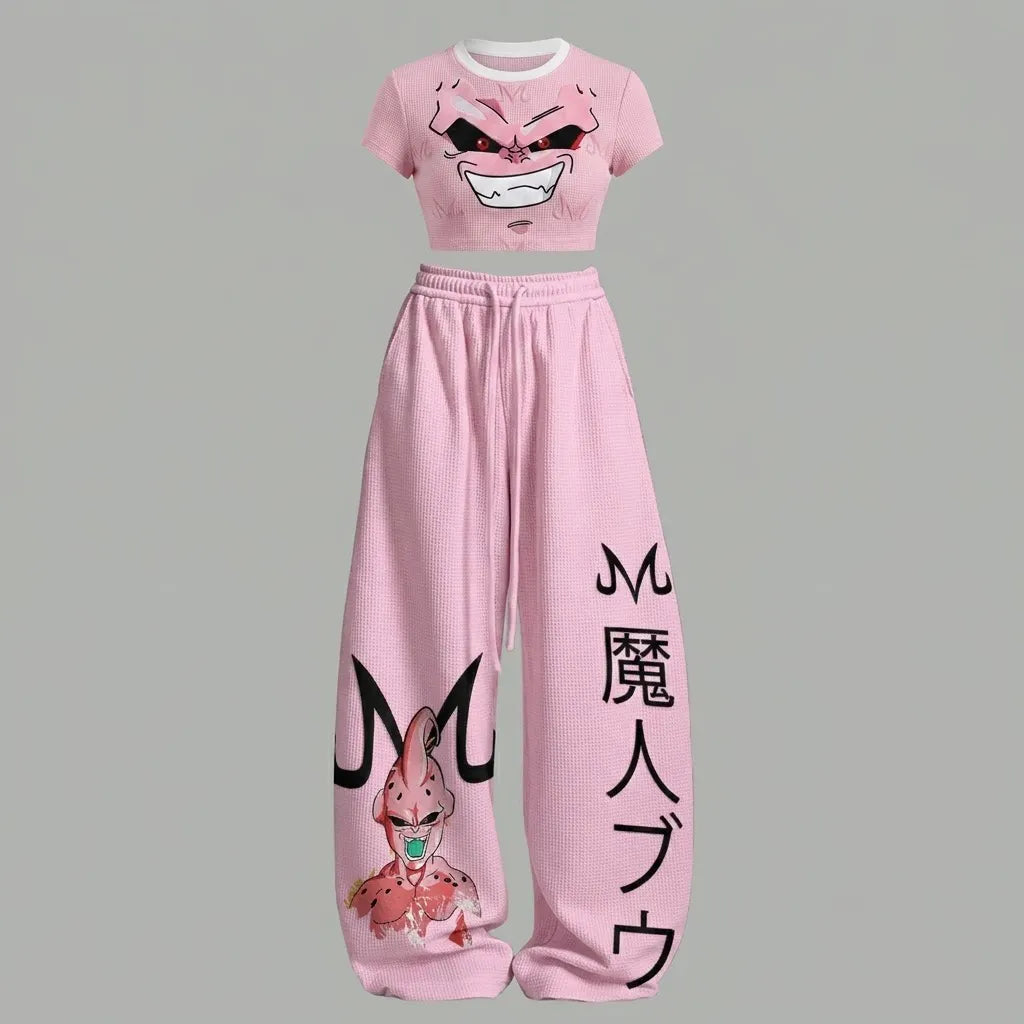 Women T-Shirt & Elasticated Trousers Waffle Two-Piece Set