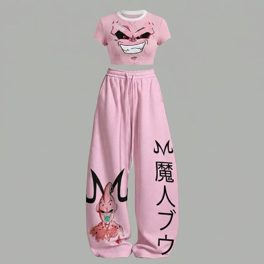 Women T-Shirt & Elasticated Trousers Waffle Two-Piece Set