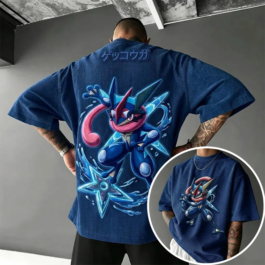 Unisex Anime-Style Retro Corduroy Oversized T-Shirt
