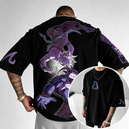 Anime-Inspired Vintage Waffle Knit T-Shirt