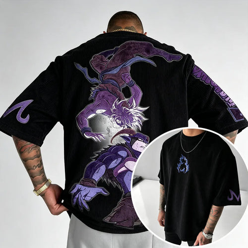 Anime-Inspired Vintage Waffle Knit T-Shirt