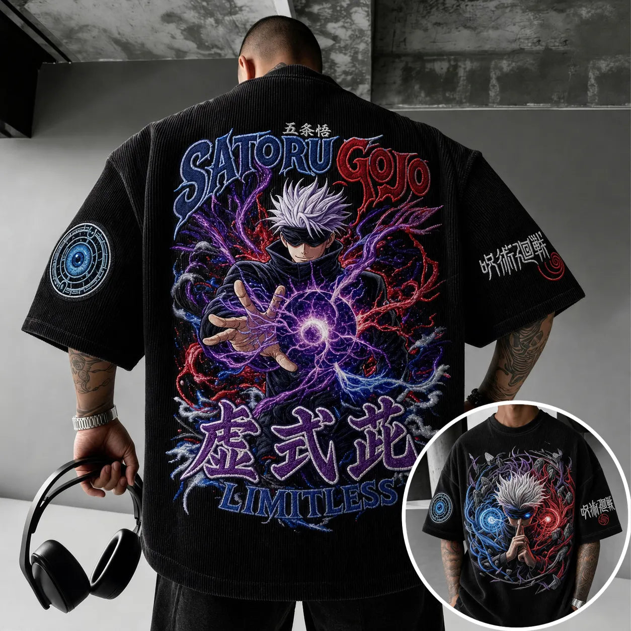 Unisex Anime Print Short-Sleeve Corduroy T-Shirt