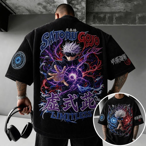 Unisex Anime Print Short-Sleeve Corduroy T-Shirt
