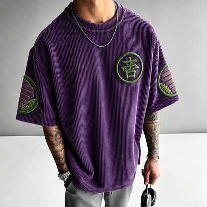 Unisex Anime-Style Retro Corduroy Oversized T-Shirt
