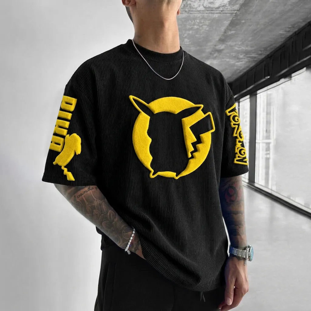 Unisex Anime-Style Retro Corduroy Oversized T-Shirt
