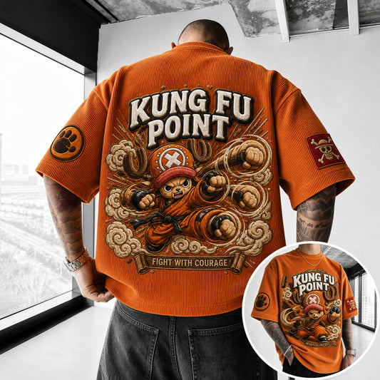 Unisex Short-Sleeve Corduroy T-Shirt With Anime Print