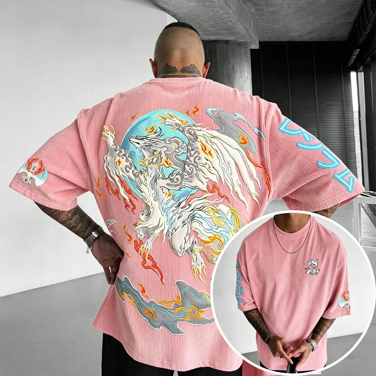 Anime-Inspired Vintage Waffle Knit T-Shirt