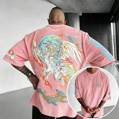 Anime-Inspired Vintage Waffle Knit T-Shirt