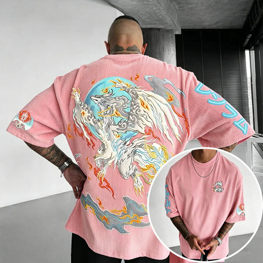 Anime-Inspired Vintage Waffle Knit T-Shirt