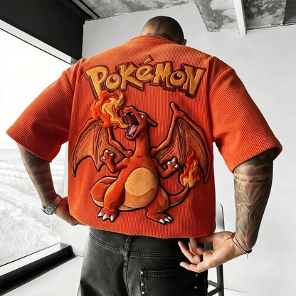 Unisex Anime-Style Retro Corduroy Oversized T-Shirt