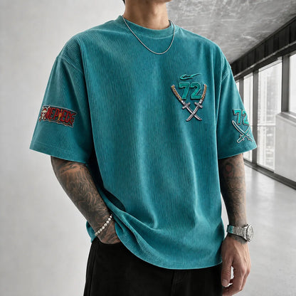 Unisex Short-Sleeve Corduroy T-Shirt With Anime Print