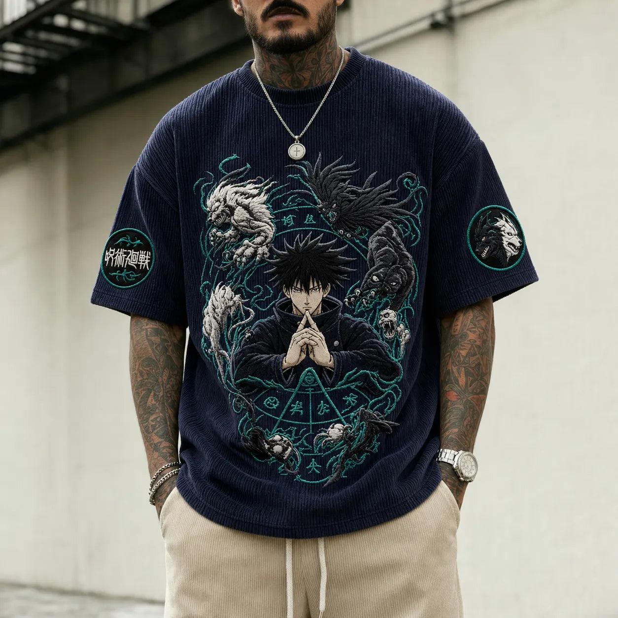 Unisex Anime Print Short-Sleeve Corduroy T-Shirt