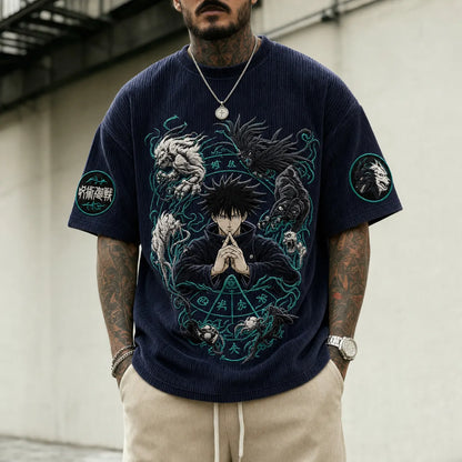 Unisex Anime Print Short-Sleeve Corduroy T-Shirt