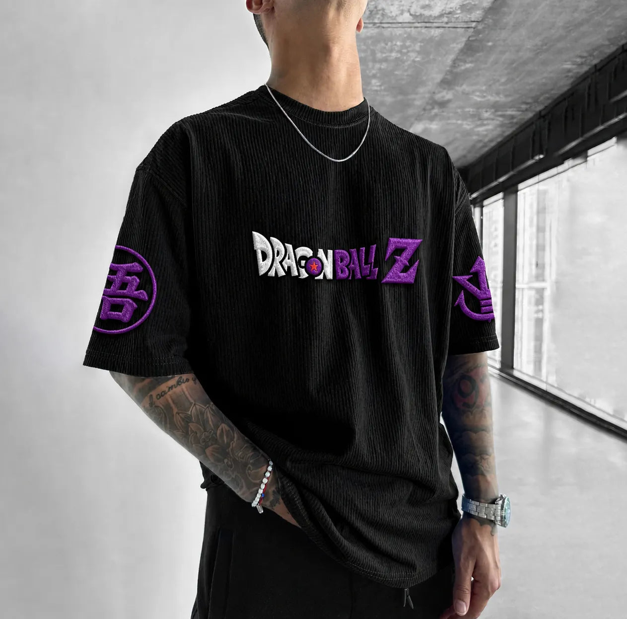 Unisex Anime-Style Retro Corduroy Oversized T-Shirt