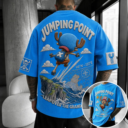 Unisex Short-Sleeve Corduroy T-Shirt With Anime Print