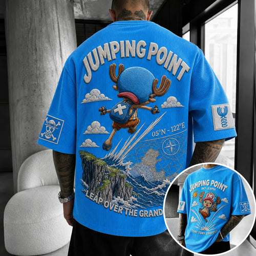 Unisex Short-Sleeve Corduroy T-Shirt With Anime Print